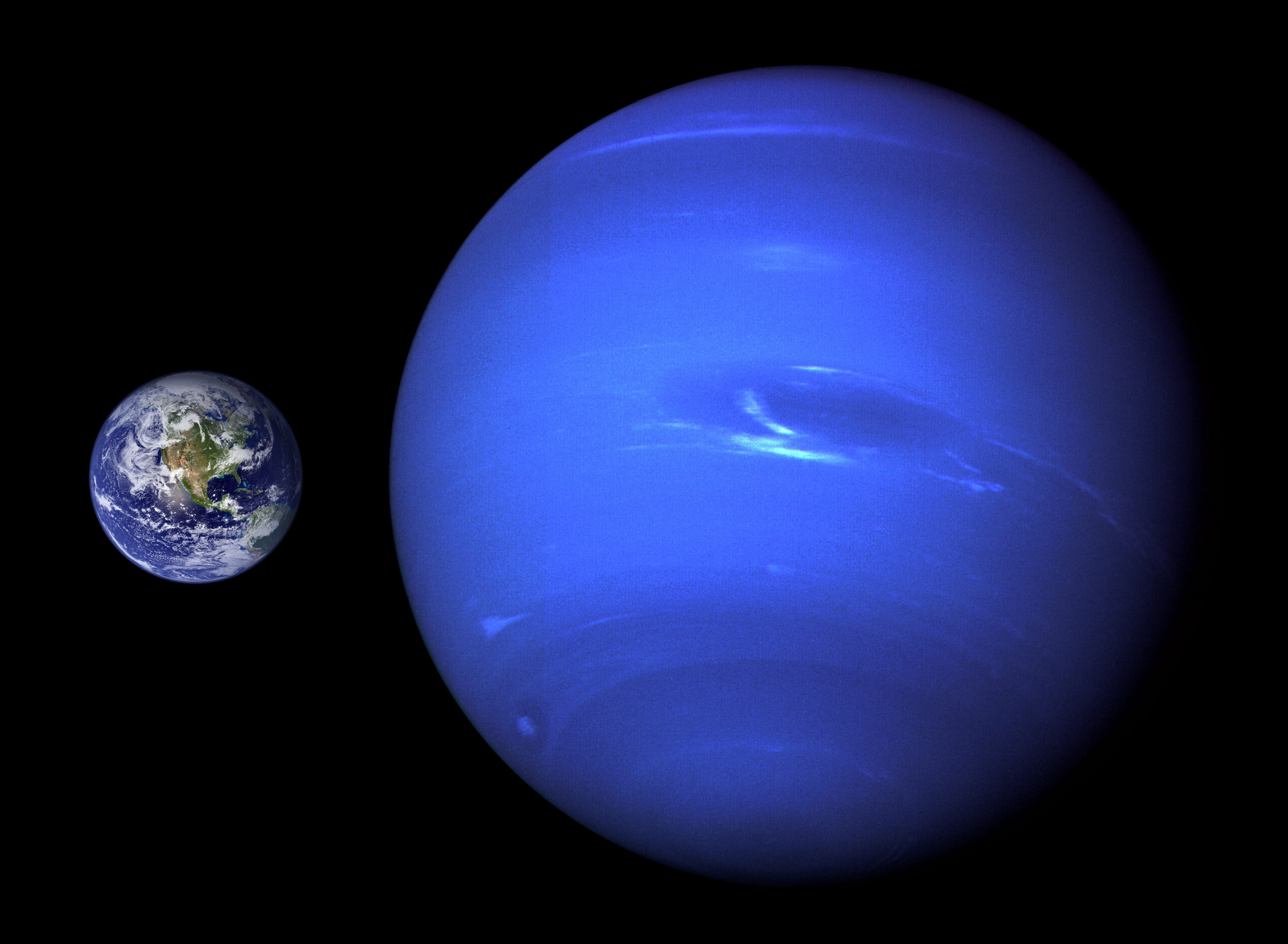 Comparaison artistique des tailles entre la Terre, une Super-Terre et Neptune