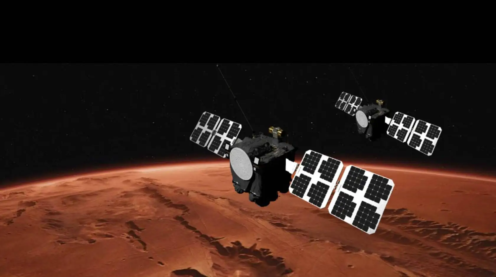 Vue d'artistes des deux satellites de la mission ESCAPADE