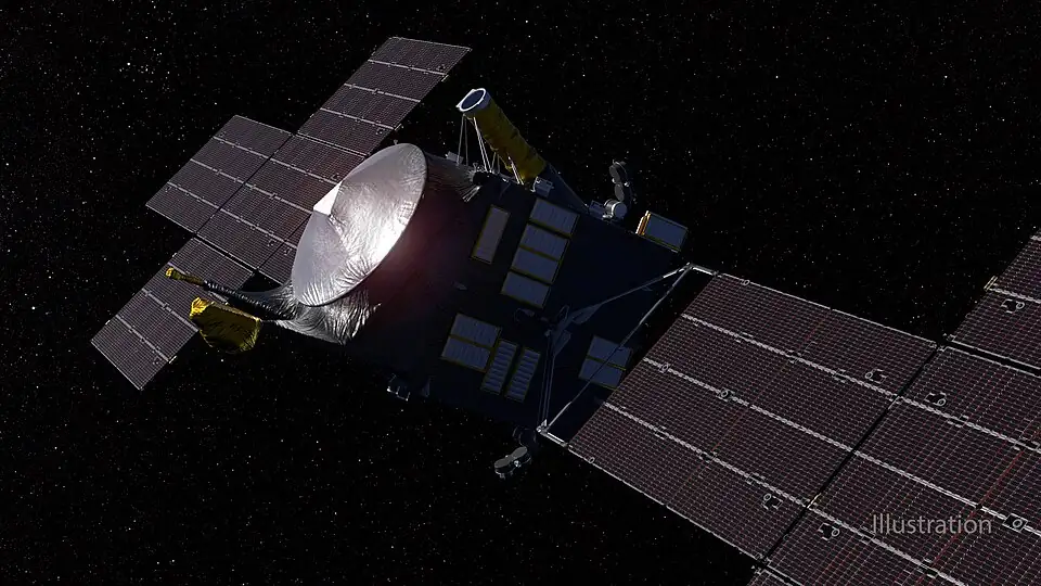 Concept artistique de la sonde spatiale pour le survol de Mars par Psyche